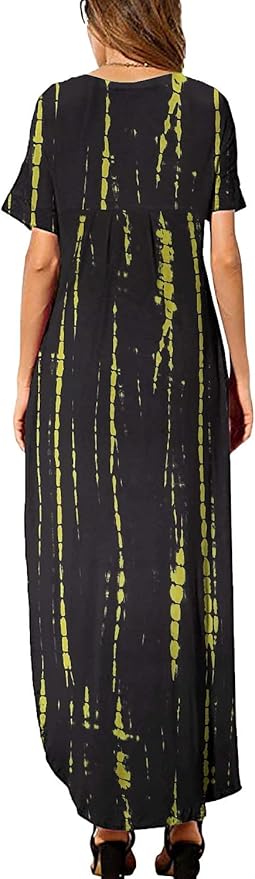 Arolina Women's Summer Maxi Dress Short Sleeve V Neck Casual Loose Long Beach Split Dresses with Pockets