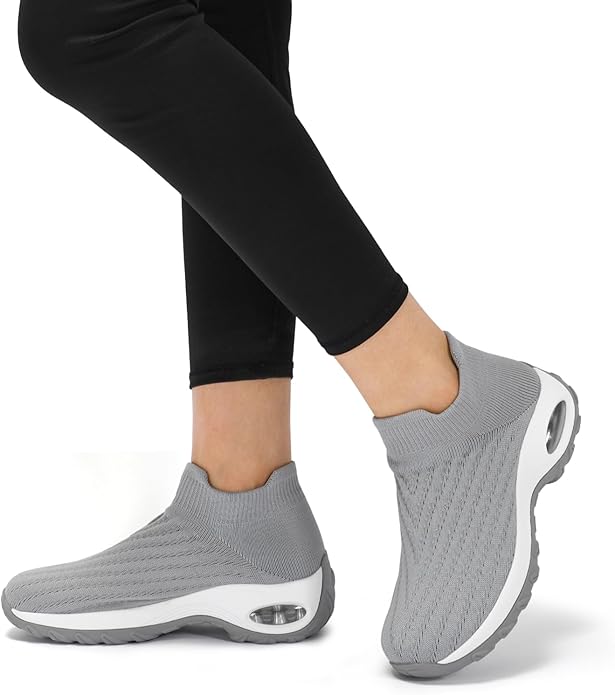 HKR Women's Walking Shoes Arch Support Non Slip Work Shoes Breathable Knit Upper Lightweight for Plantar Fasciitis