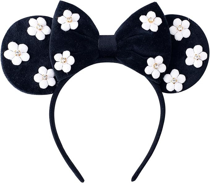 KARETT Sequins Mouse Ears Headband With Glitter Bow Princess Party Decorations For Girls Women