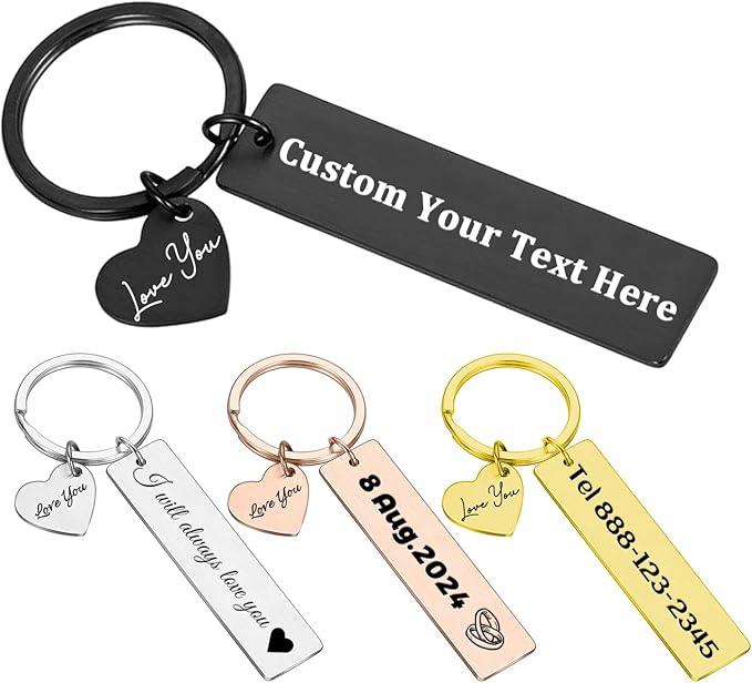 KBPTM Customized Double Sided Keychain - Personalized Engraved Text/Number/Name Keychain, Custom Key chain Gift for Boyfriend