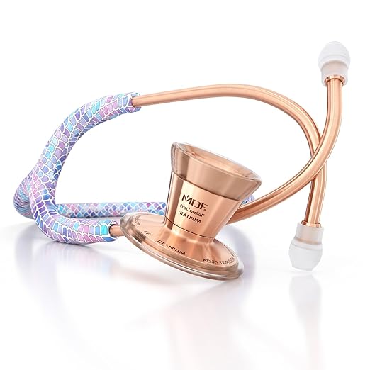 MDF Instruments Baby Mermaid Rosegold ProCardial Cardiology Stethoscope, Lightweight Titanium, Adult, Dual Head, Baby Mermaid Tube, Rosegold Chestpiece-Headset, MDF797TBMRG