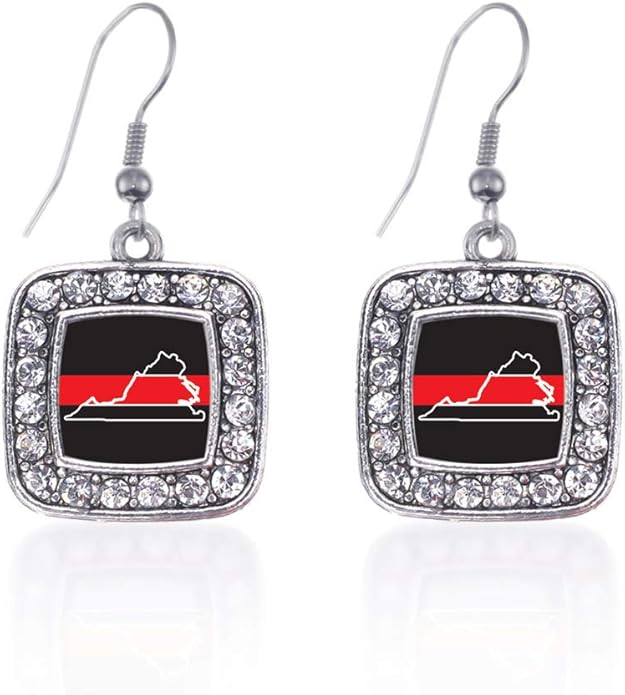 Inspired Silver - Silver Square Charm French Hook Drop Earrings with Cubic Zirconia Jewelry