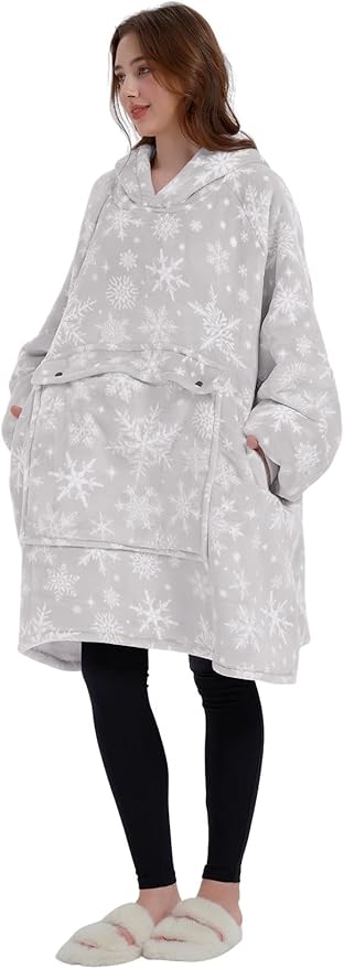 KFUBUO Wearable Blanket Hoodie for Adults Sherpa All Patterns Oversized Sweatshirt Blanket with Pocket