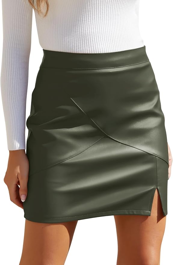 We1Fit Womens Fuax Leather Skirt High Waisted Bodycon Pencil Mini Skirts with Shorts