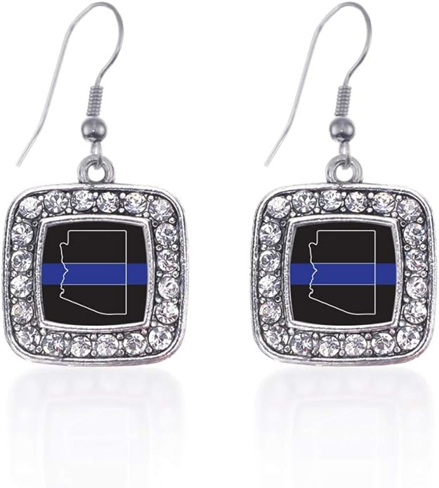 Inspired Silver - Silver Square Charm French Hook Drop Earrings with Cubic Zirconia Jewelry