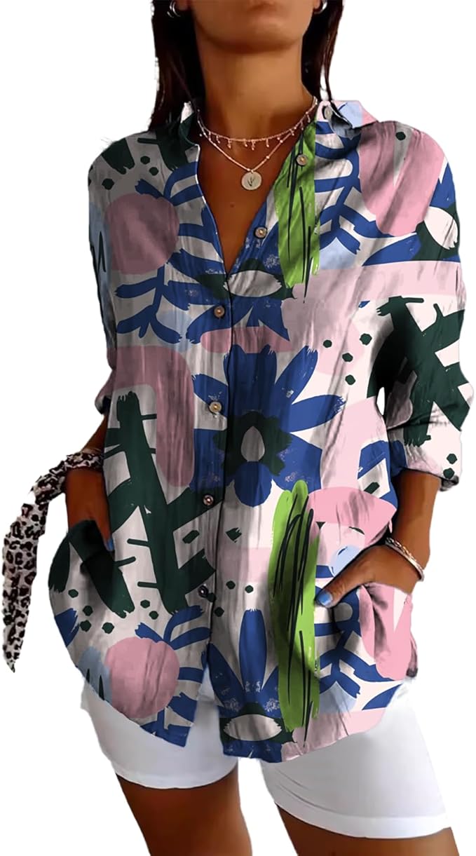 Fashion Summer Shirts Oversized V Neck Basic Vintage Floral Graphic Dressy Button Down Stylish Hawaiian Holiday Outfits