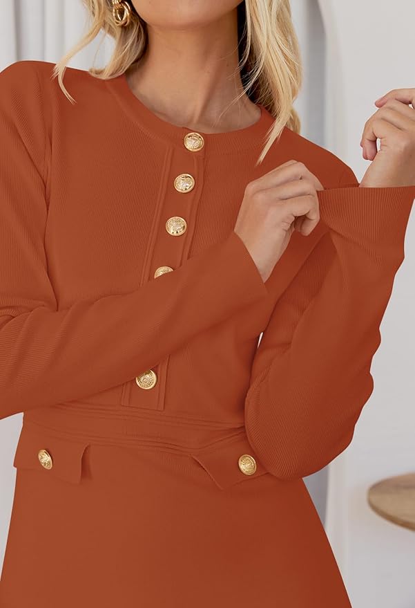 NENONA Women's 2026 Long Sleeve Fall Winter Sweater Dress Spring Fashion Button Elegant Business Casual Work Mini Dresses