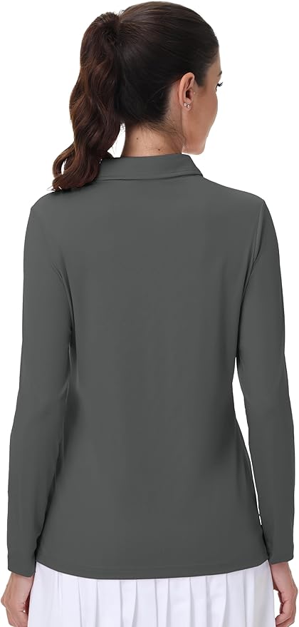 MAGCOMSEN Women's Polo Shirts Long Sleeve Golf Shirt Quick Dry UPF 50+ Sun Protection Lightweight Tennis Shirts