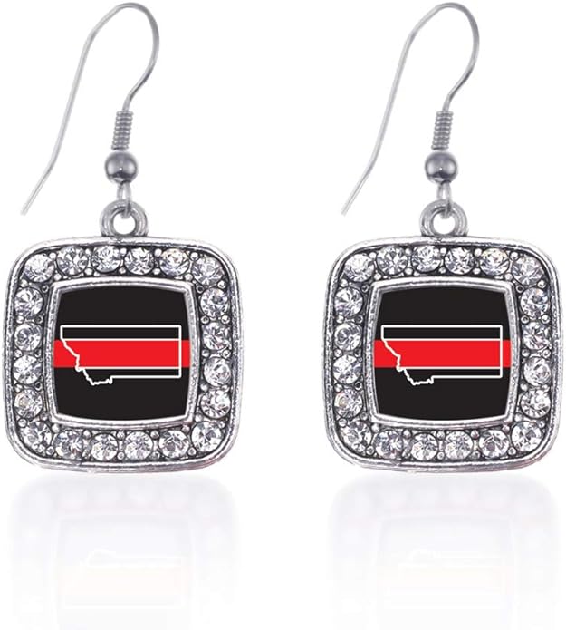 Inspired Silver - Silver Square Charm French Hook Drop Earrings with Cubic Zirconia Jewelry