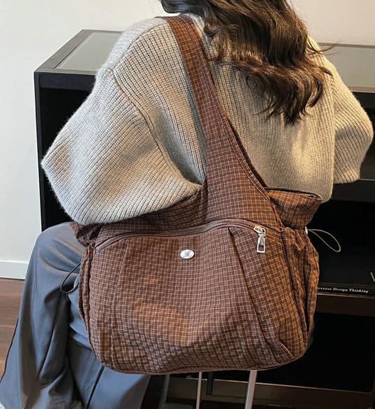 Plaid Tote Bag for Women Large Capacity Hobo Bag for Work Shoulder Handbag for Shopping Handbags Purses
