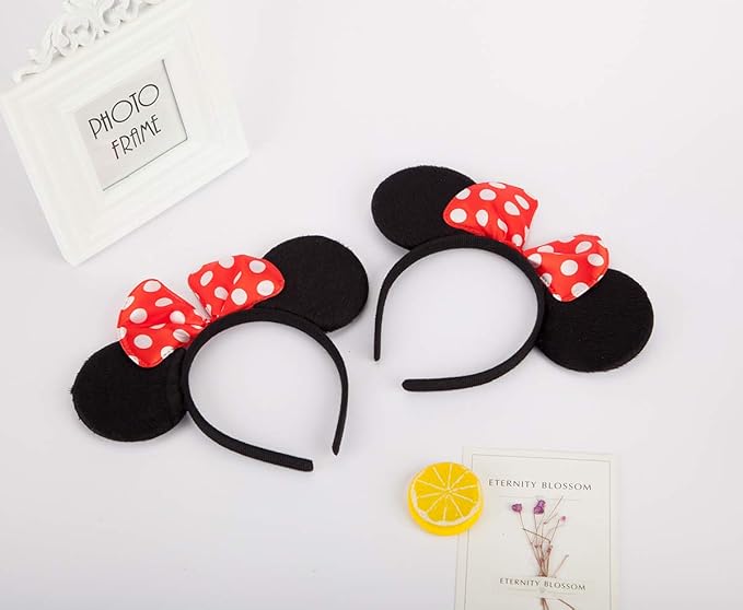 FANYITY Mouse Ears Headbands Sequin Hair Band for Girls Women Boys Party, 2 Pieces (RED DOT)