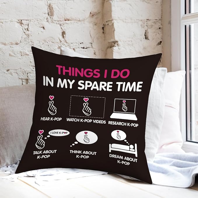 NGLIV K-pop Decor, Just a Girl Who Loves K-pop Room Decor, Girls K-pop Gifts Rustic Anime Lovers Throw Pillow Covers for Living Room Home Girl Bedroom Decoration Gifts