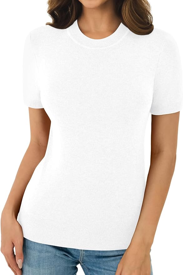 Women's Soft Short Sleeve Wool Blend Pullover Sweater for Business Casual & Fashion