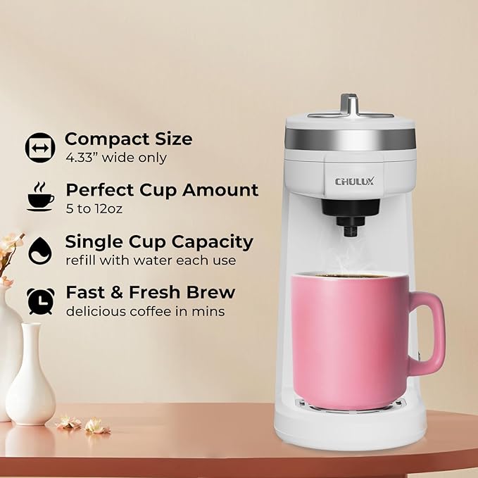 CHULUX Mini Coffee Maker for K Capsule, Single Serve Coffee Maker for One Cup Americano, Lightweight Pod Coffee Machine, Pearl White