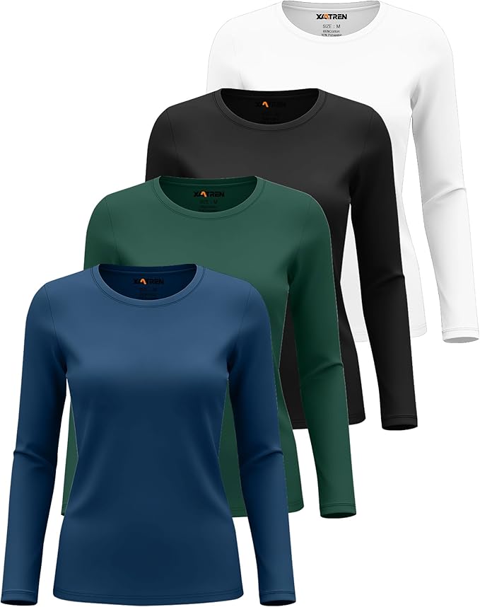 4 Pack Women's Underscrub Shirts Nurse Undershirts Long Sleeve Crewneck Slim Fit Tops Soft Stretchy Basic Tee