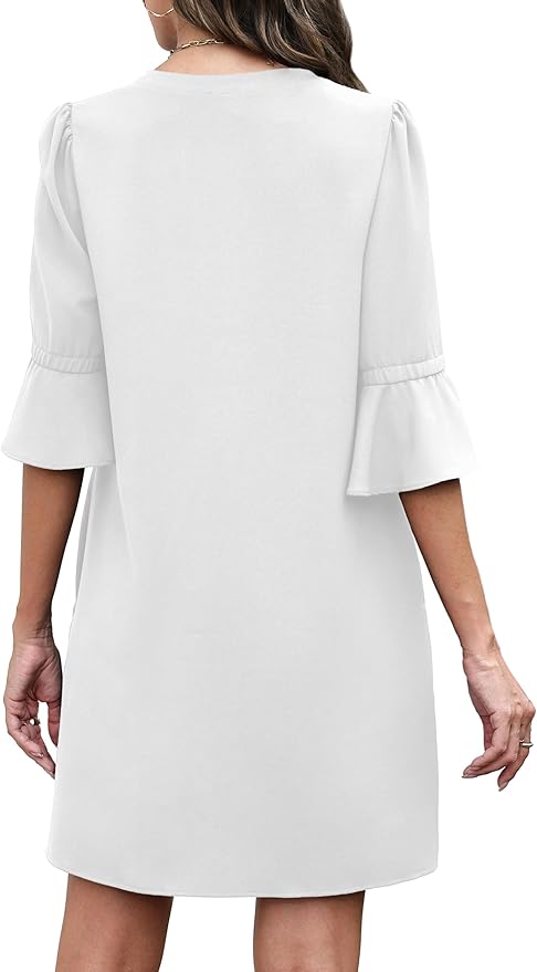 RUMIA Shift Dress for Women V Neck Ruffle Short Sleeve Loose Casual Summer Dress