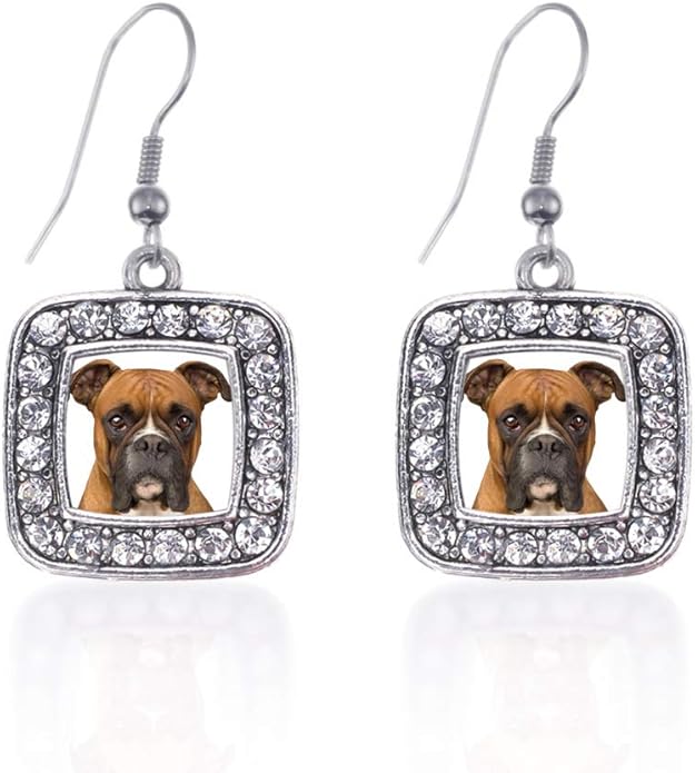 Inspired Silver - Silver Square Charm French Hook Drop Earrings with Cubic Zirconia Jewelry
