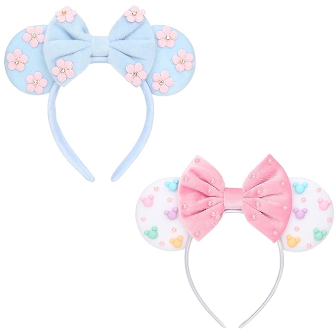 DRESHOW Mouse Ears Headbands for Women Glitter Hairbands Bow Head Bands Velvet Head Band Christmas Cosplay Costume Princess Party Decorations Halloween & Disney Trip