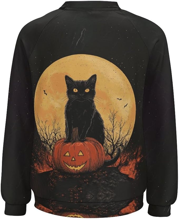 Spatofa Womens novelty funny cat printed crewneck sweatshirt casual loose long sleeve graphic pullover sweatshirts tops