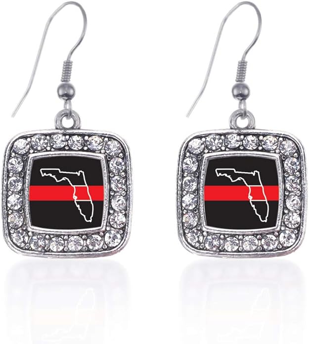 Inspired Silver - Silver Square Charm French Hook Drop Earrings with Cubic Zirconia Jewelry