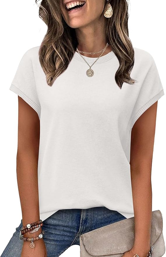 WIHOLL Short Sleeve Sweater for Women Summer Tops Crew Neck Fashion Clothing Tshirts Shirts Travel Outfits Dressy Casual