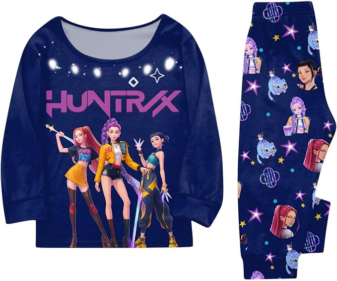 Girls 2 Piece K Pop Singer Outfits Cute Cartoon Graphic Shirts and Pants Casual Tracksuit Fashion Clothing Sets