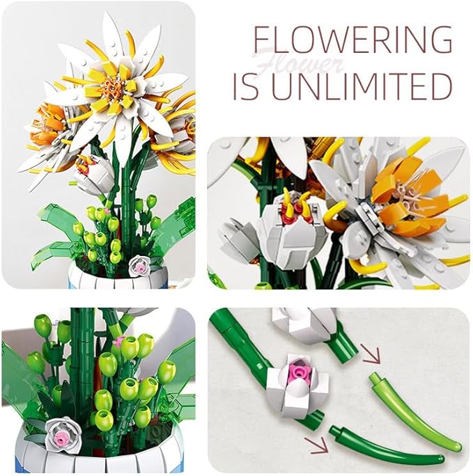 Epiphyllum Flowers Building Set- Compatible with Lego Botanical Collection, Flower Botanical Bonsai Building Toys for Adults Ideal for Mothers Day Display (835PCS)
