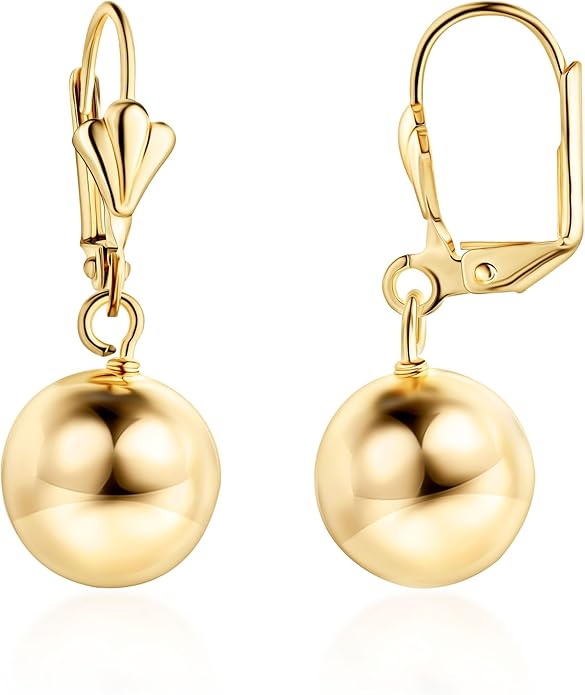 Barzel 18K Gold Plated Dangling Ball Drop Earrings, 8-12mm Sizes, Gold Plated, Tarnish Free, Made in Brazil