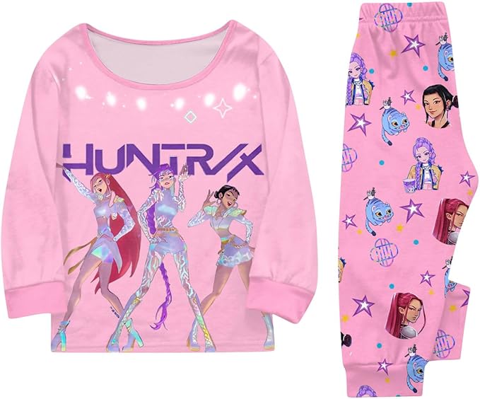 Girls 2 Piece K Pop Singer Outfits Cute Cartoon Graphic Shirts and Pants Casual Tracksuit Fashion Clothing Sets