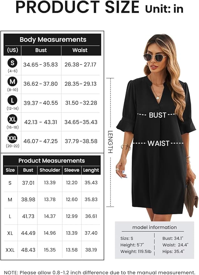 QACOHU Summer Dresses for Women V Neck Ruffle Short Sleeve Casual Shift Dress