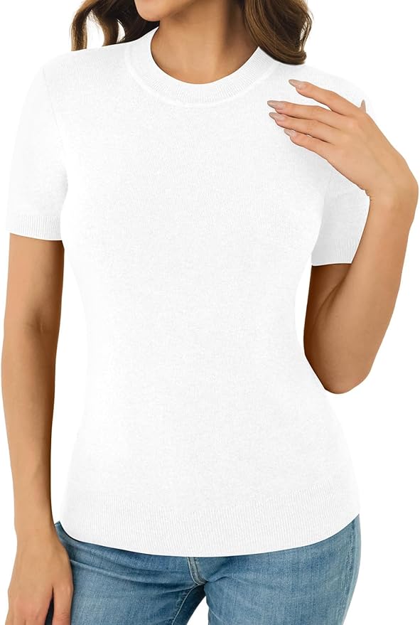 Women's Soft Short Sleeve Wool Blend Pullover Sweater for Business Casual & Fashion