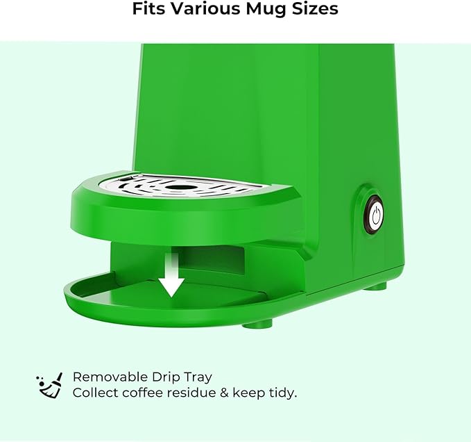 CHULUX Single Serve Coffee Maker, Small Single Cup Coffee Maker for K pod and Ground Coffee, Green