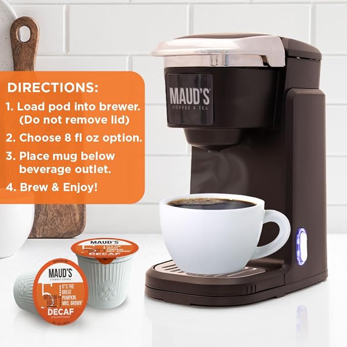 Maud's Decaf Pumpkin Spice Flavored Coffee Pods, 36 ct, Medium Roast Flavored Coffee in Recyclable Single Serve Pods – 100% Arabica Beans, Compatible with Keurig K Cups Maker
