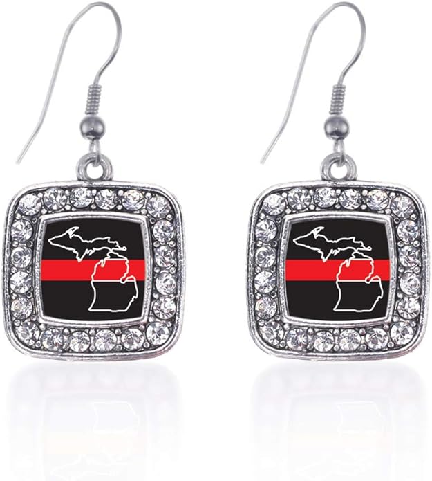 Inspired Silver - Silver Square Charm French Hook Drop Earrings with Cubic Zirconia Jewelry