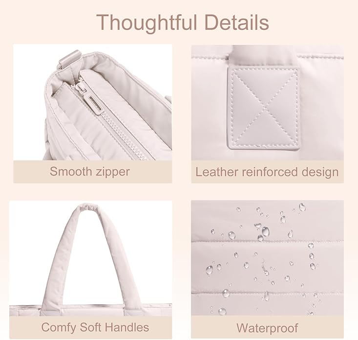 Tote Bag for Women Puffer Tote Bag Large Nurse Bags Shoulder Handbag with Zipper for Work Travel