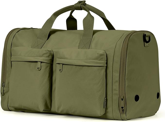 Aji Foldable Gym Bag for Women Men with Shoes Compartment, 3 in 1 Carry on Travel Duffel Bag with Trolley Sleeve, Lightweight&Water Resistant Duffel Bag for Travel, Sport, Fitness&Workout,Garden Green