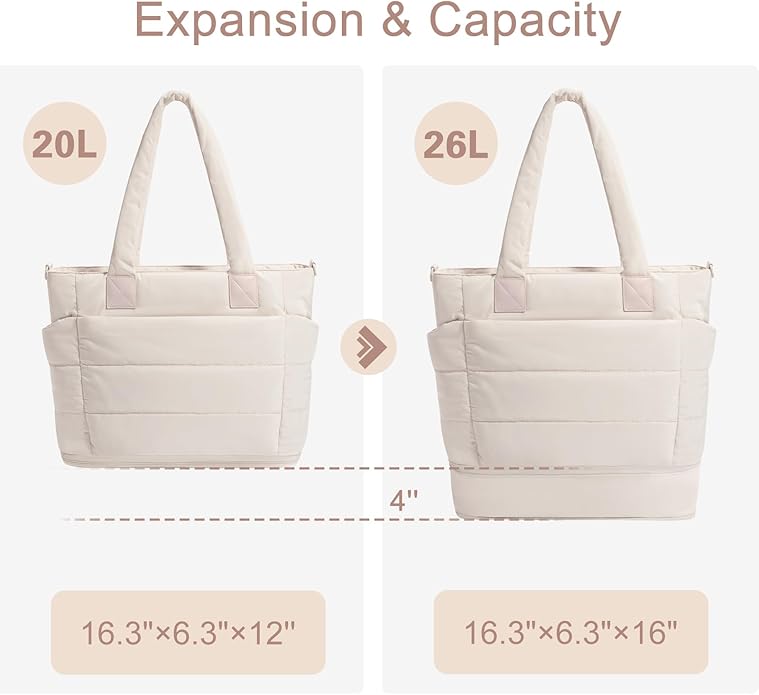 Tote Bag for Women Puffer Tote Bag Large Nurse Bags Shoulder Handbag with Zipper for Work Travel