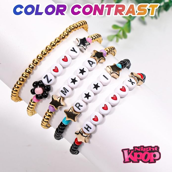 AICase for Korea-Pop Merch Gifts Toys Golden Inspired Bracelets 5 Pcs Stackable Stretch Flower Beaded Bracelets Costume Outfit Merchandise Jewelry Gifts for Fans Christmas Stocking_3110