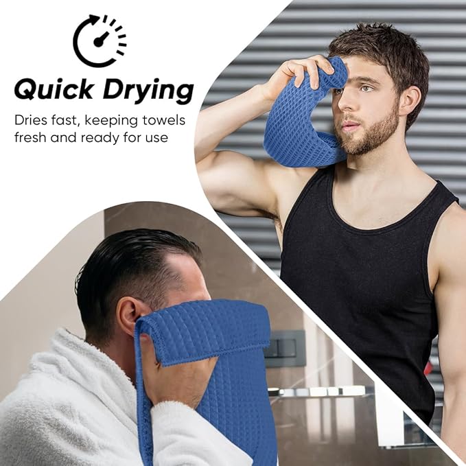 HOMEXCEL Blue Waffle Washcloths Towels 10 Pack, Premium Microfiber Face Towels, Ultra Soft, Lightweight Highly Absorbent Quick Dry Washcloths for Bathroom, Gym, Shower, Spa 12 x 12 Inch