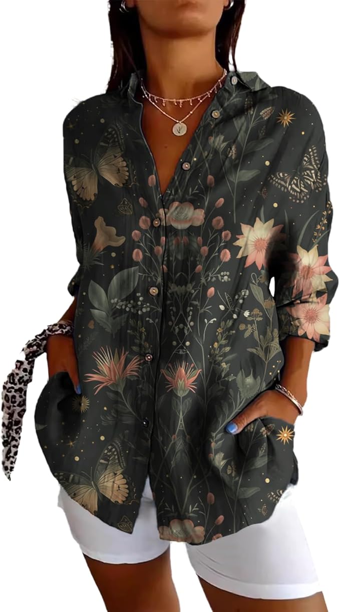 Fashion Summer Shirts Oversized V Neck Basic Vintage Floral Graphic Dressy Button Down Stylish Hawaiian Holiday Outfits