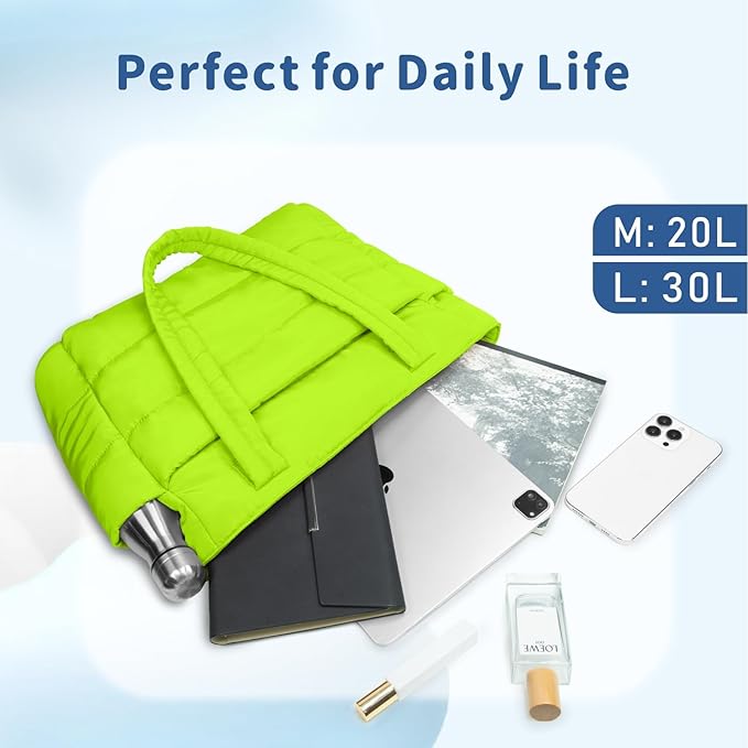 TOPDesign Puffer Tote Bag for Women, Lightweight Puffy Handbag with Compartments, Quilted Shoulder Bag for Work, Travel, Gym
