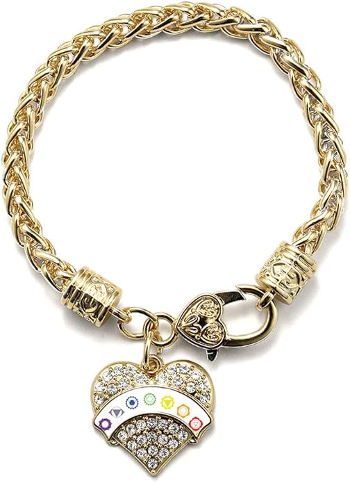 Inspired Silver - Gold Pave Heart Charm Bracelet with Cubic Zirconia Jewelry