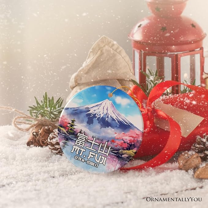 Incredible Mt. Fuji Ceramic Ornament, Vintage Japan Souvenir and Christmas Décor (Circle)