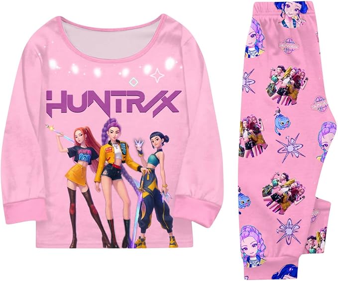 Girls 2 Piece K Pop Singer Outfits Cute Cartoon Graphic Shirts and Pants Casual Tracksuit Fashion Clothing Sets