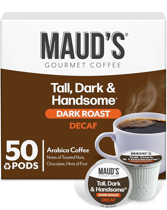 Maud's Decaf Dark Roast Coffee Pods, 50ct, Decaffeinated Coffee in Recyclable Single Serve Pods – 100% Arabica Coffee, Compatible with Keurig K Cups Maker