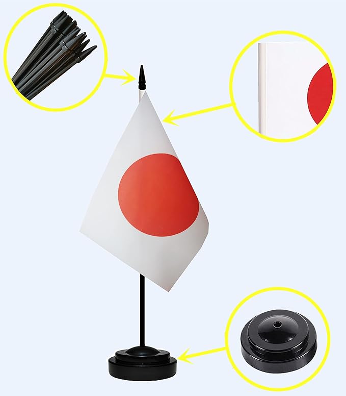 USA American & Japan Japanese Desk Flags, US Japan Office Table Flag, Small Mini Miniature Japanese and US Desktop Flag With 13" Solid Black Pole, Black Base