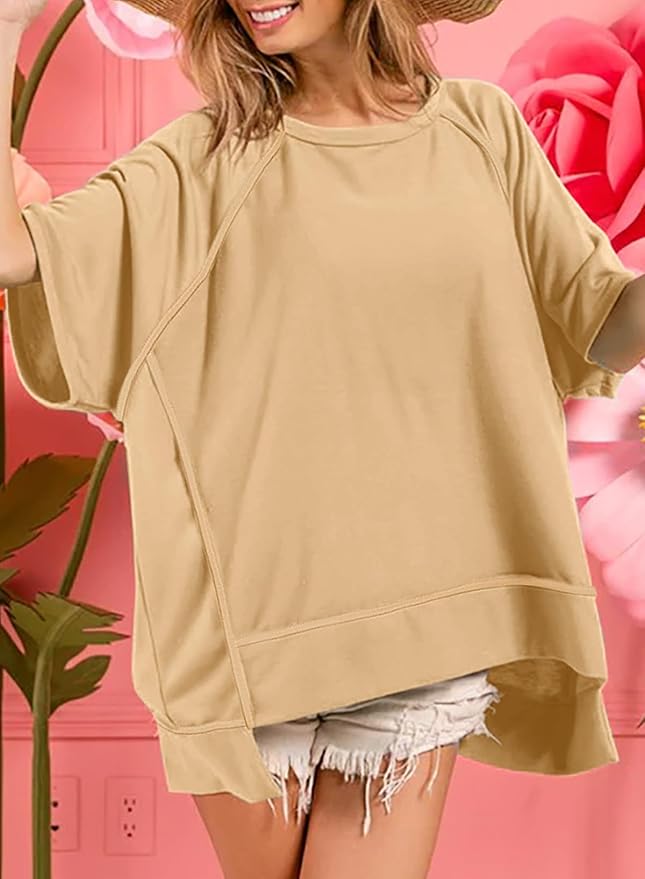 Dokotoo Oversized T Shirts for Women Crewneck Short Sleeve Casual Summer Tops Lightweight Loose High Low Blouse