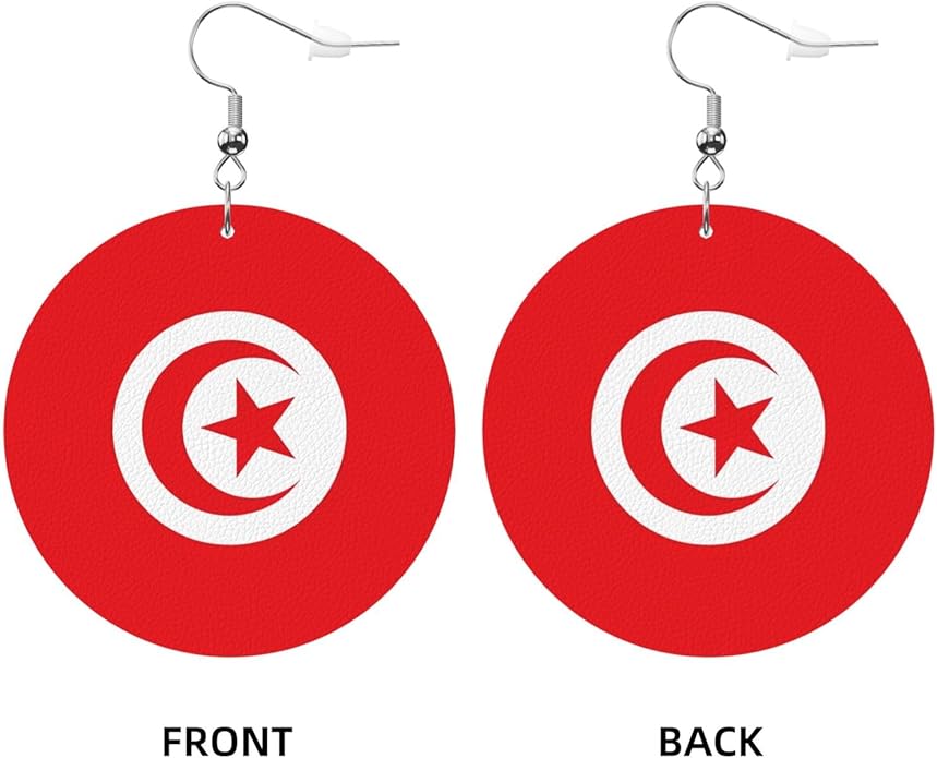 Round Faux Leather Earrings for Women Lightweight Double-Side Printed Drop Dangle Earring for Festival Party Gift