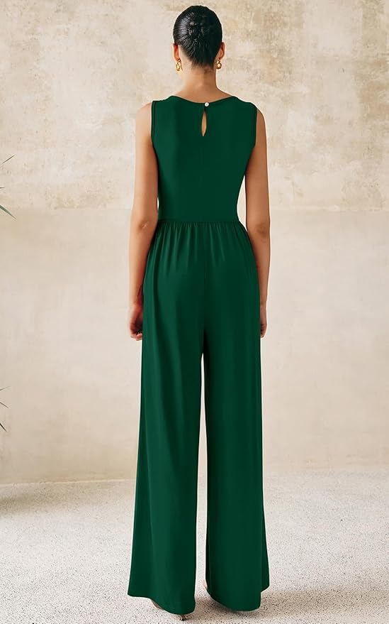 PRETTYGARDEN One Piece Jumpsuits for Women Dressy Casual Sleeveless Crewneck Wide Leg Rompers Jumpers Vacation Summer Outfits