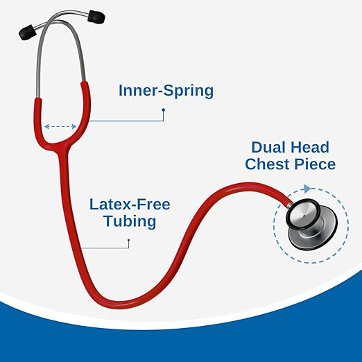 HCS Red Stethoscope, Classic Lightweight - Medical, Dual Head Stethoscopes for Nurses, Nursing School, Student Essentials, Work, Home - 22 inch Tubing